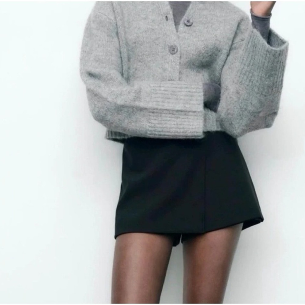 Zara Wrap Skort Size S Black High Rise Side Zip Layered Front Chic Mod Minimal